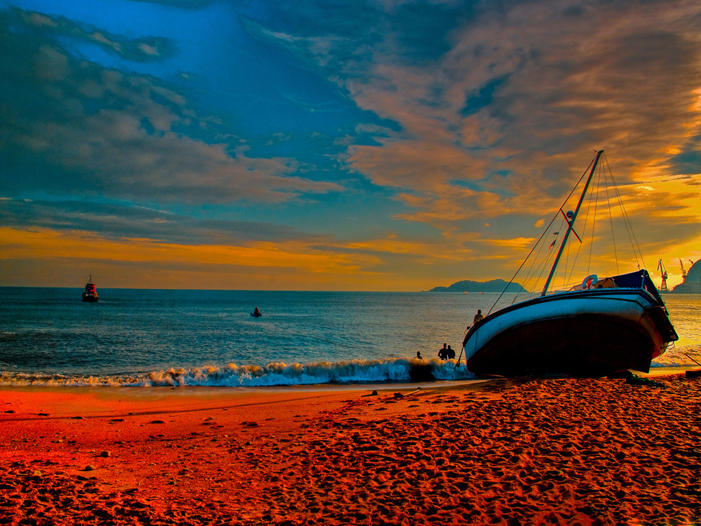 Beach Sunset Boat Image HD Wallpaper Wallpaperlepi