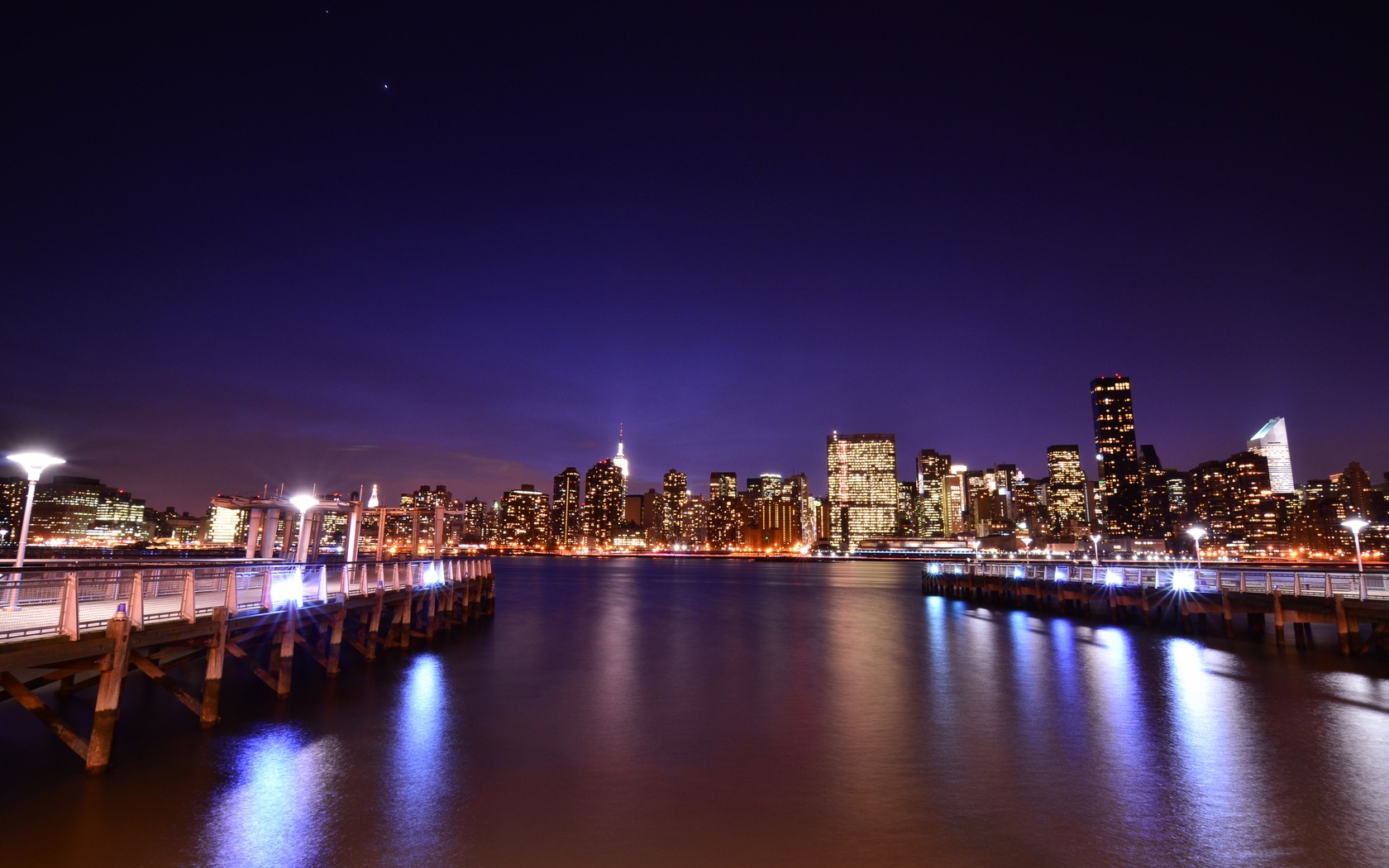 City Night Lights Water 1680 x 1050 Download Close