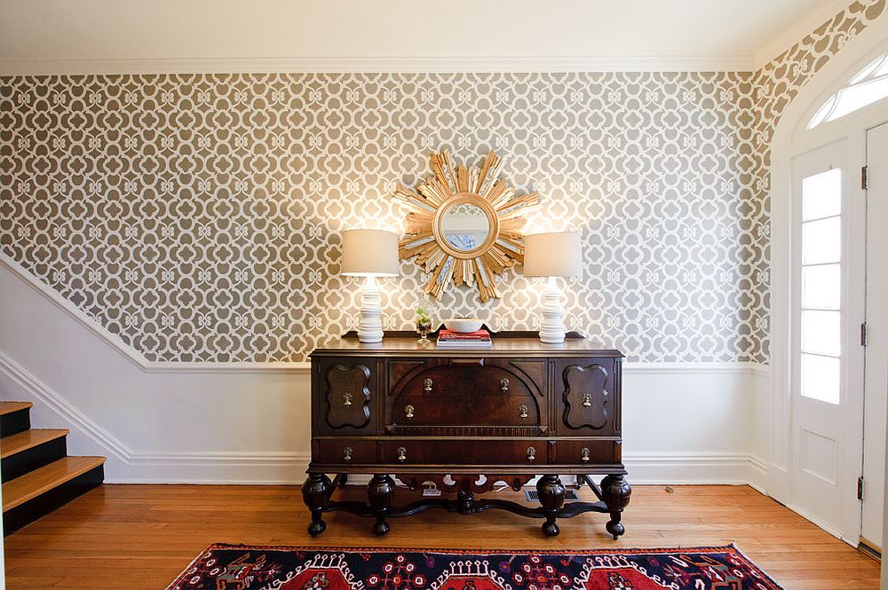 Foyer Reveal Eclectic Wallpaper and Colorful Details  At Charlottes House