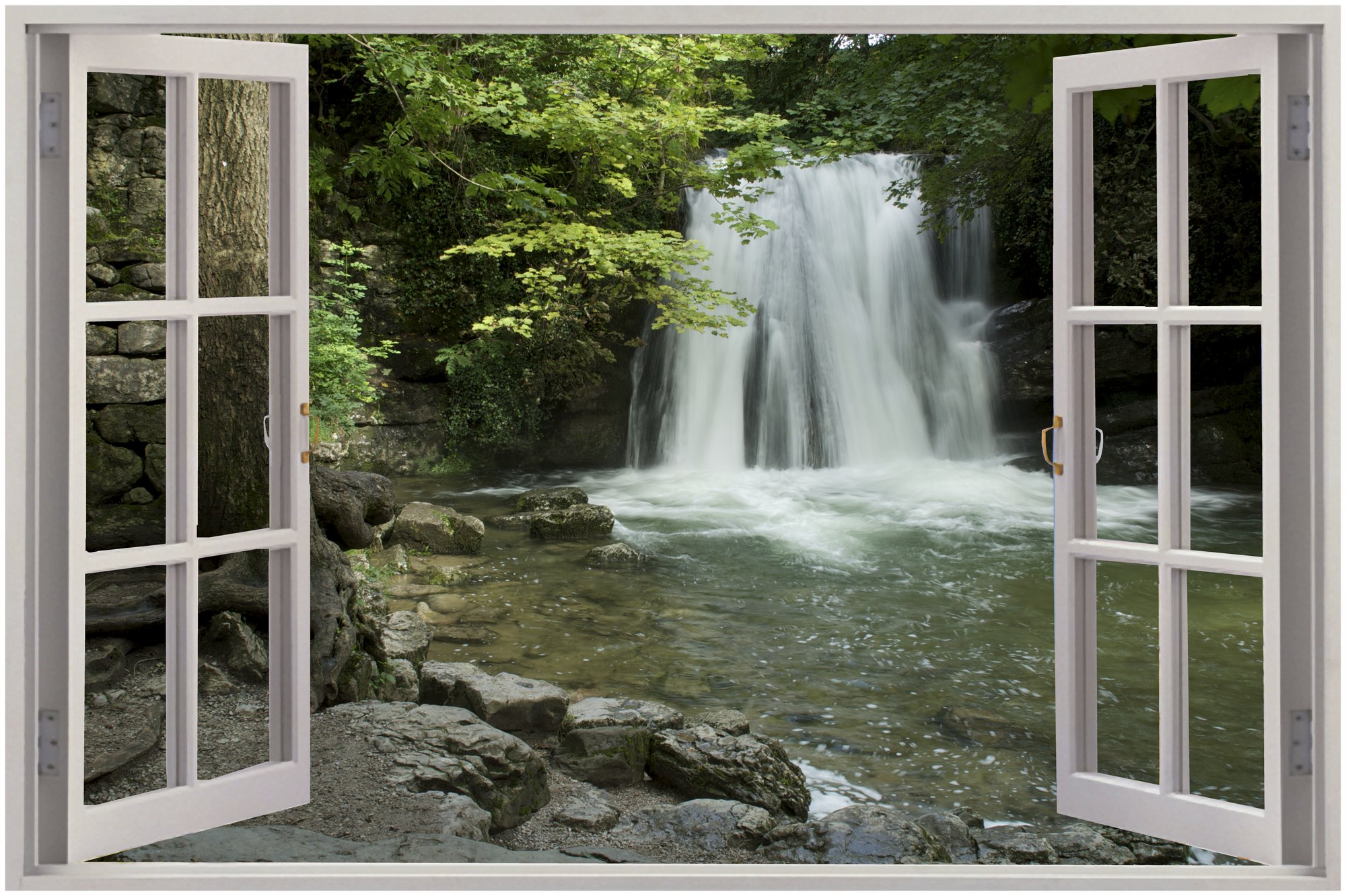 Waterfall View 3D window wallpaper Decals Home Decor Mural Wall Stickers W87