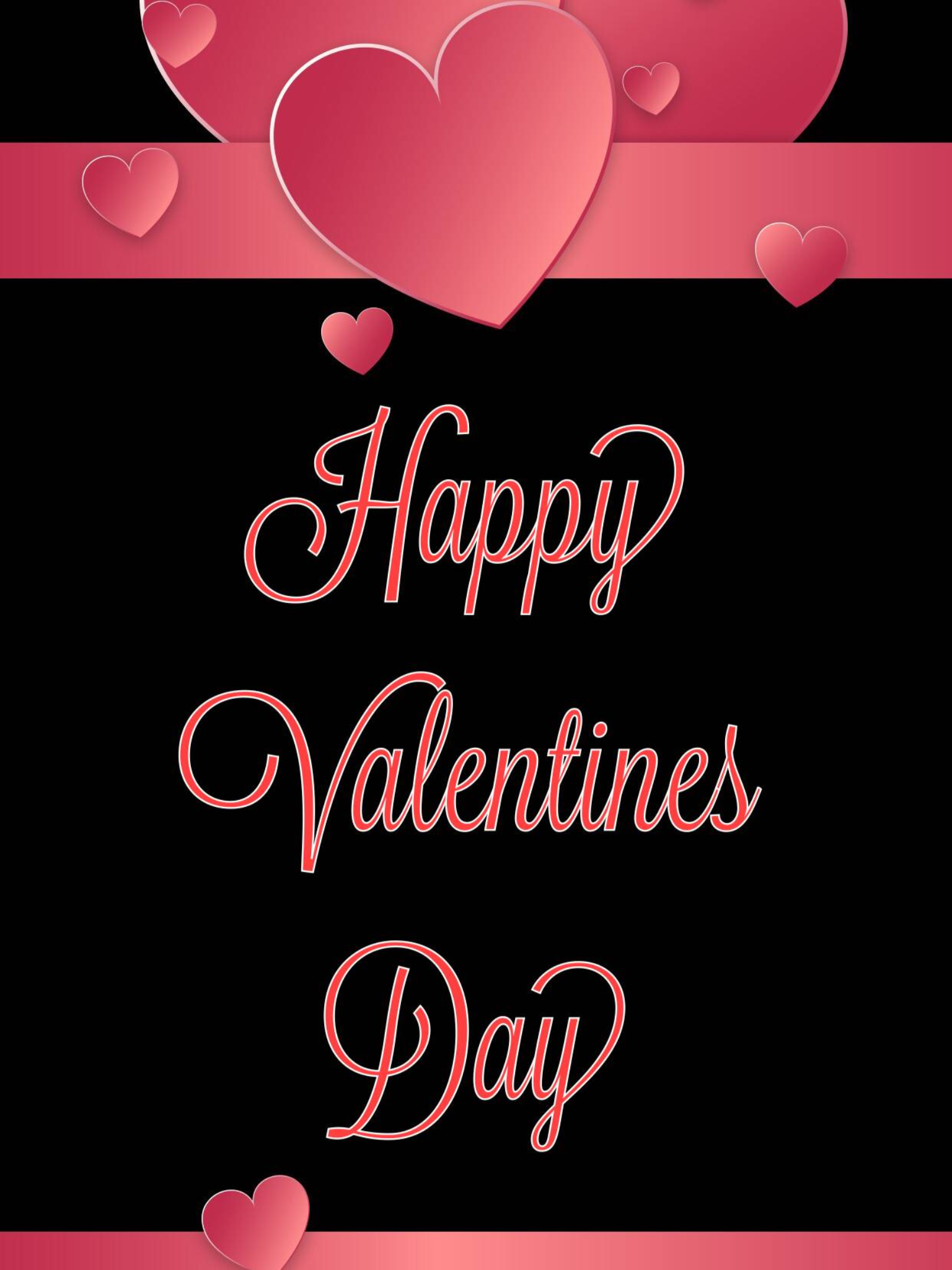 Happy Valentine's Day greeting with red hearts on a black background