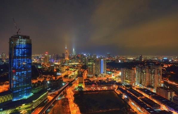 Kuala Lumpur Malaysia Night Home Lights Panorama Wallpaper