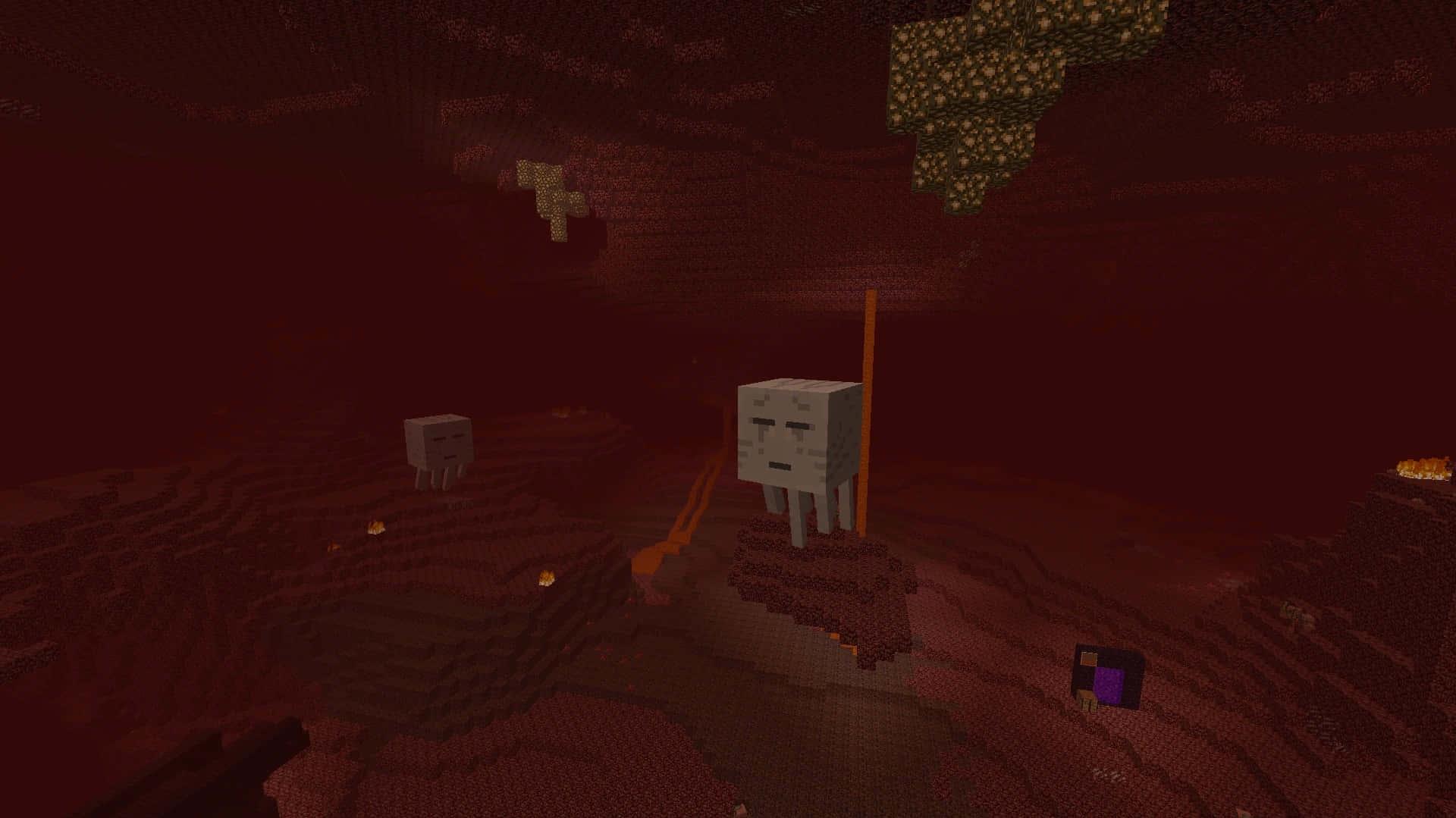 Fearsome Minecraft Ghast Hovering Over A Mysterious