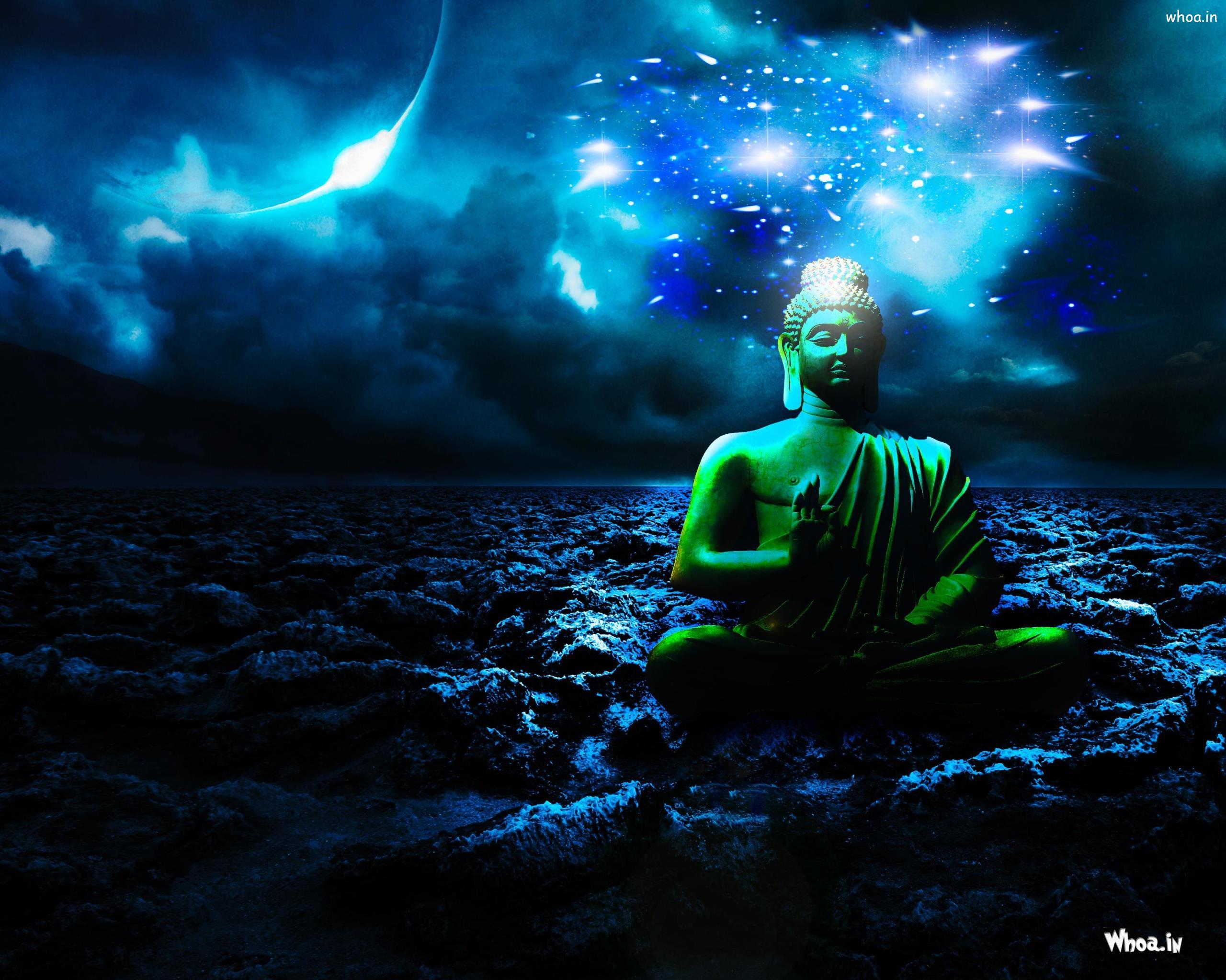Lord Buddha Samadhi Statue With Blue Background Wallpaper