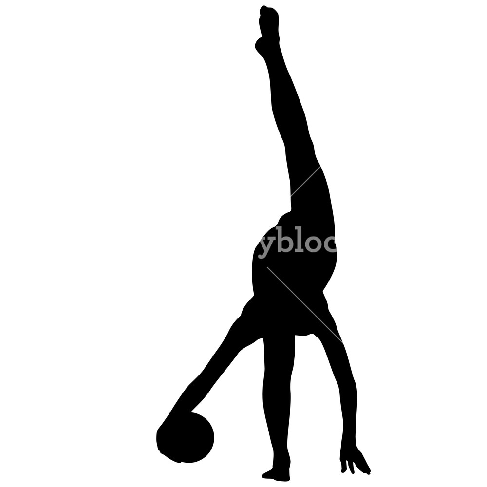 Silhouette Girl Gymnast With The Ball On White Background Royalty