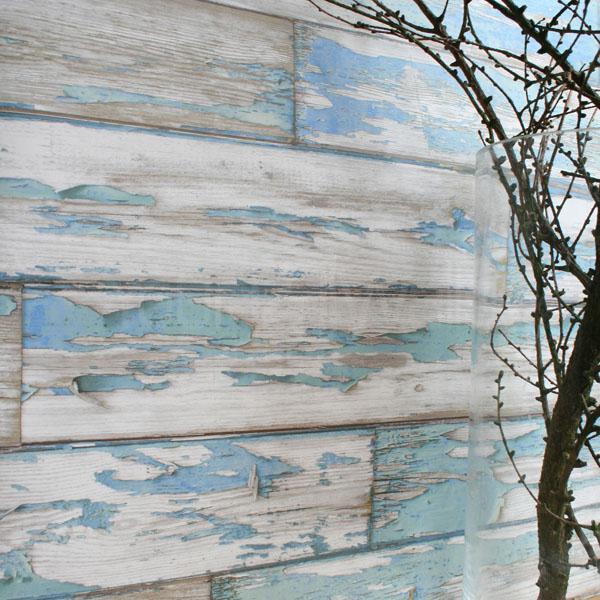 Planks Designer Blue Faux Wood Paint Peeling Plank Wallpaper