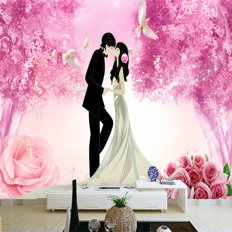 Romantic Lovely Girl Boy Wallpaper 3d Murals Pink Flowers