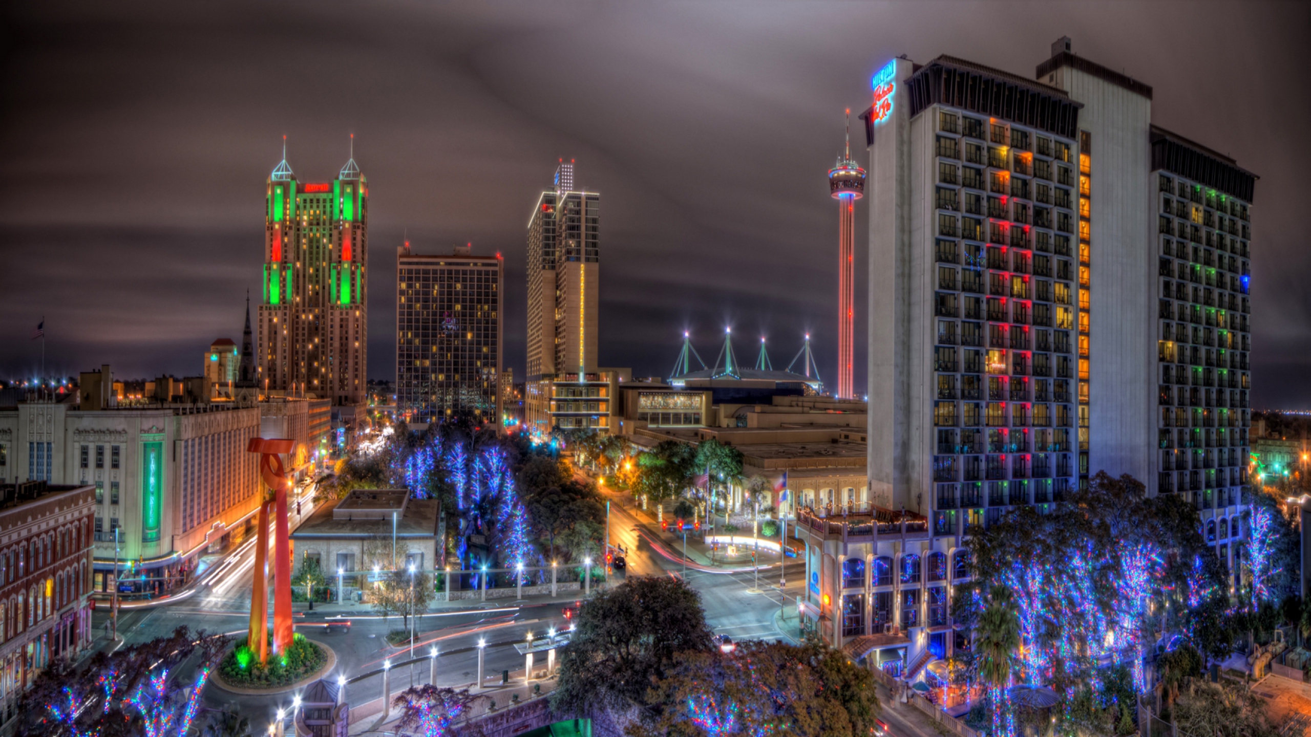 Wallpaper San Antonio Texas Night Colorful Trees City