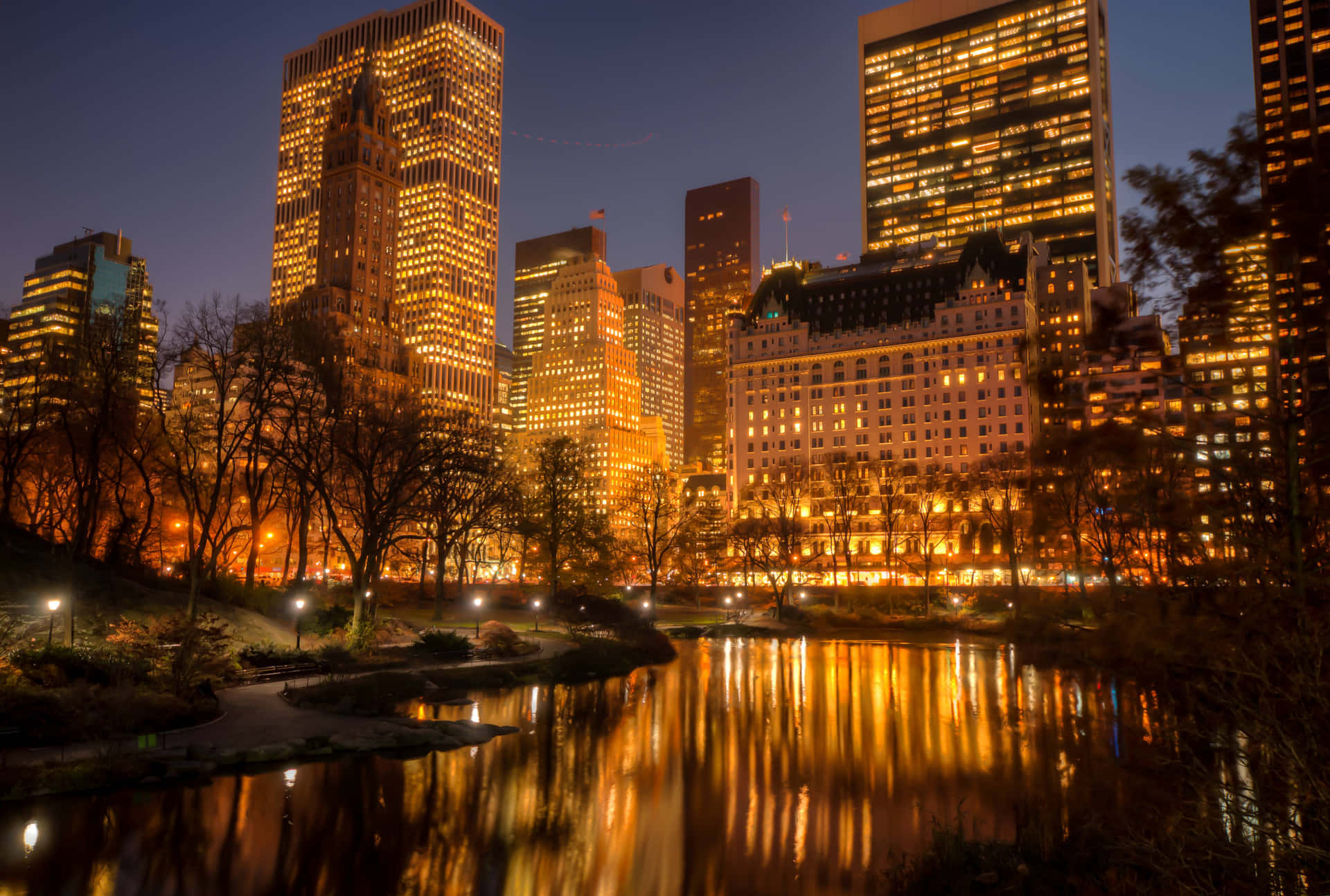 Amazing Night Skyline Of A Modern City Wallpaper