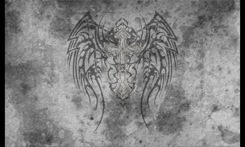 Wallpaper Tattoo Wings Cross Gray Background Desktop