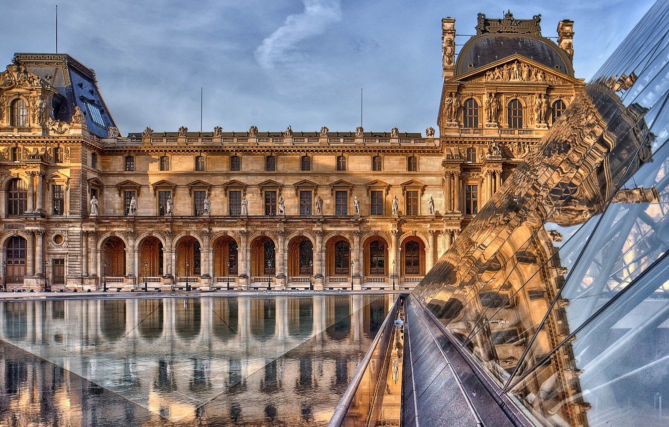 Wallpaper Reflection France Paris The Louvre Pyramid