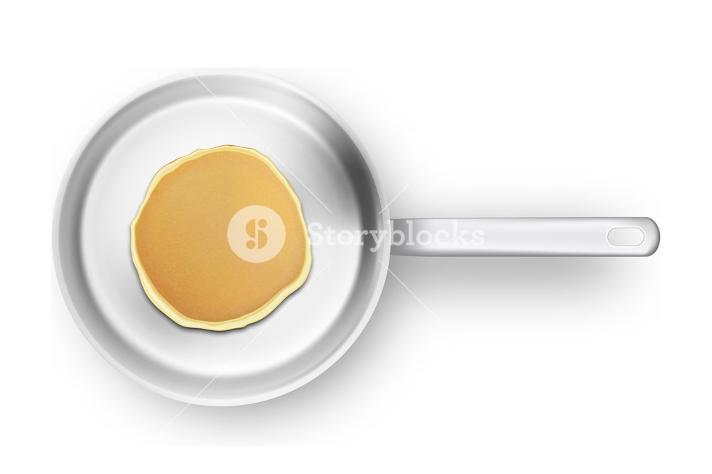 Realistic Pancake In The Frying Pan Closeup Isolated On White