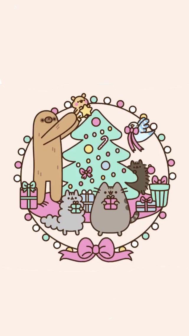 Festive Pusheen And Friends Christmas Phone Wallpaper