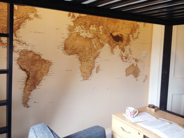 World Map Wallpaper In The Home Office Modern London