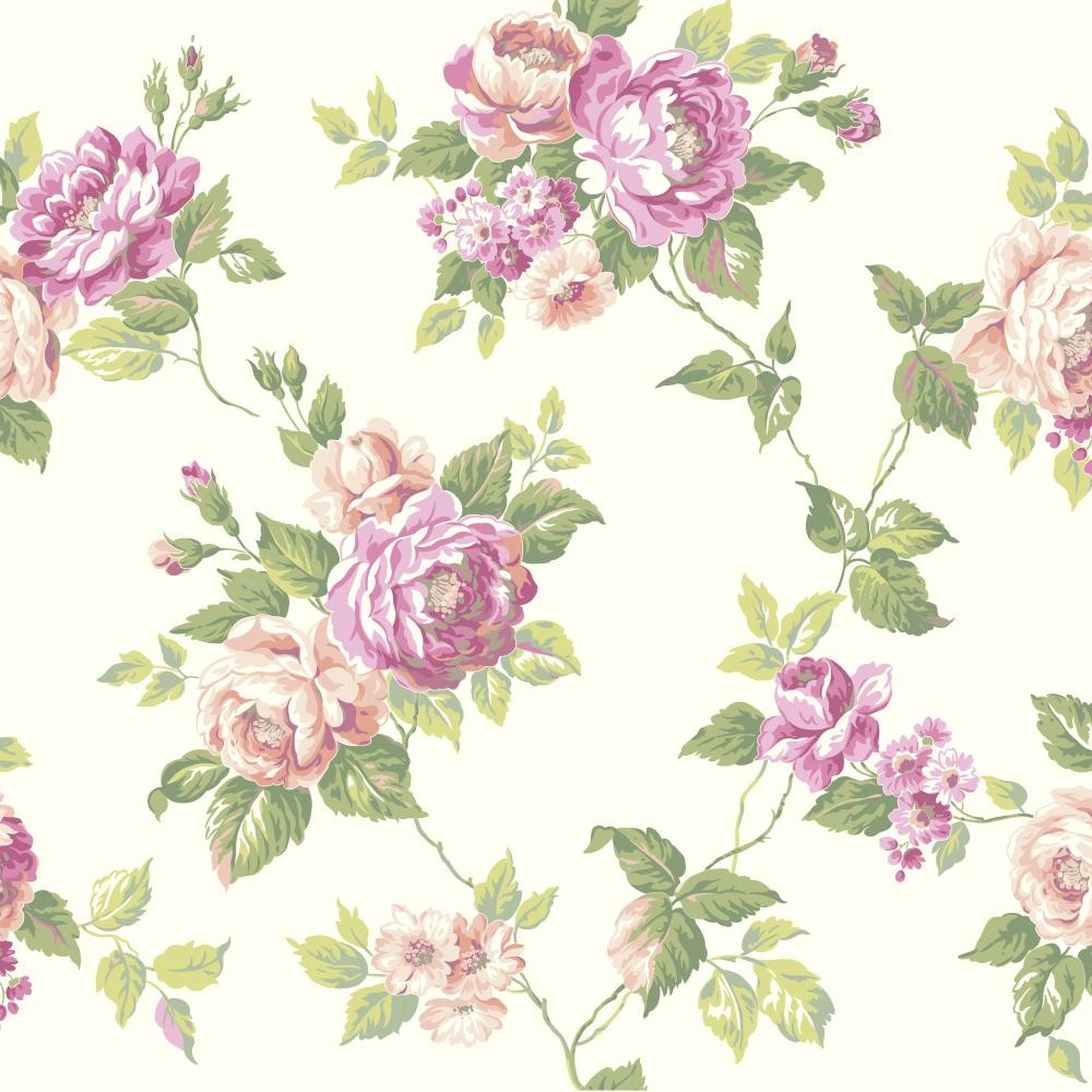York Wallcovering Ashford House Blooms Garden Rose Trail Wallpaper