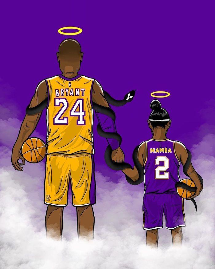Drawing Of Kobe And Gigi Bryant Holding Hands Basketballs Wrapped