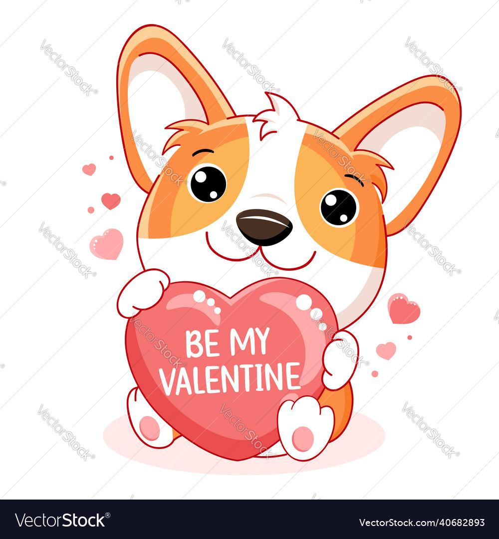 Cute Valentine Card In Kawaii Style Lovely Little Vector Image