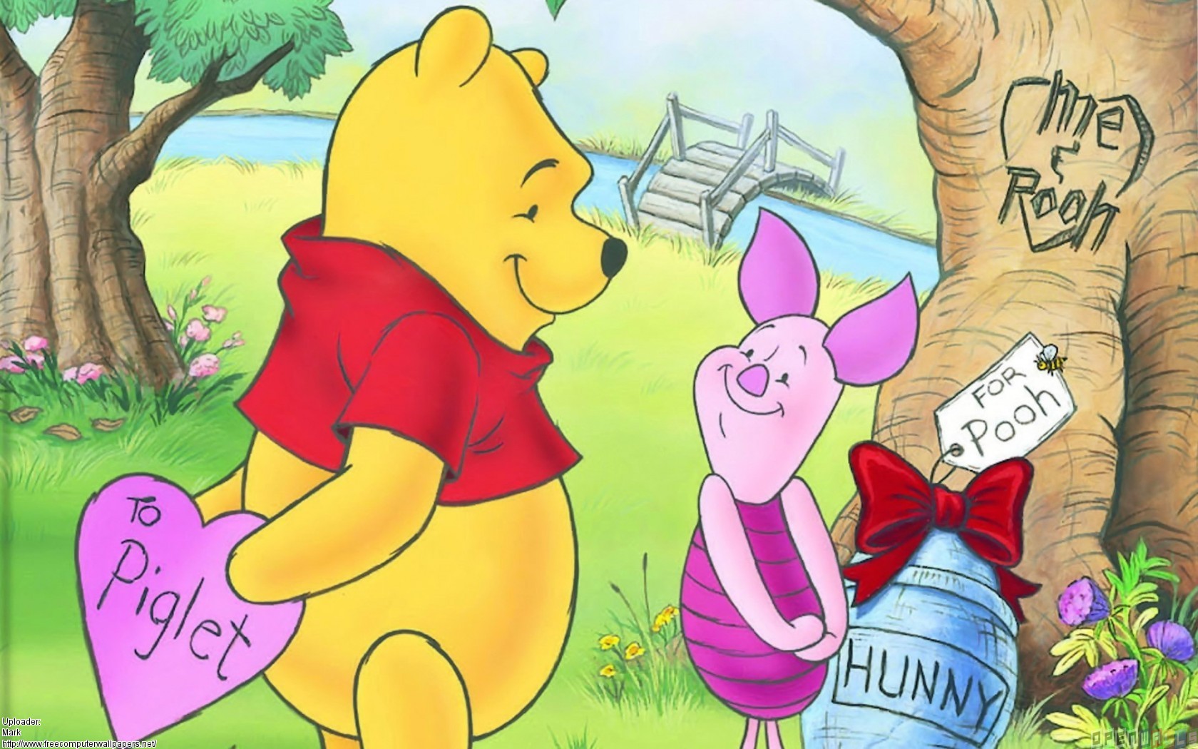 Piglet And Pooh Are Exchanging Valentine Day Cards Wallpaper