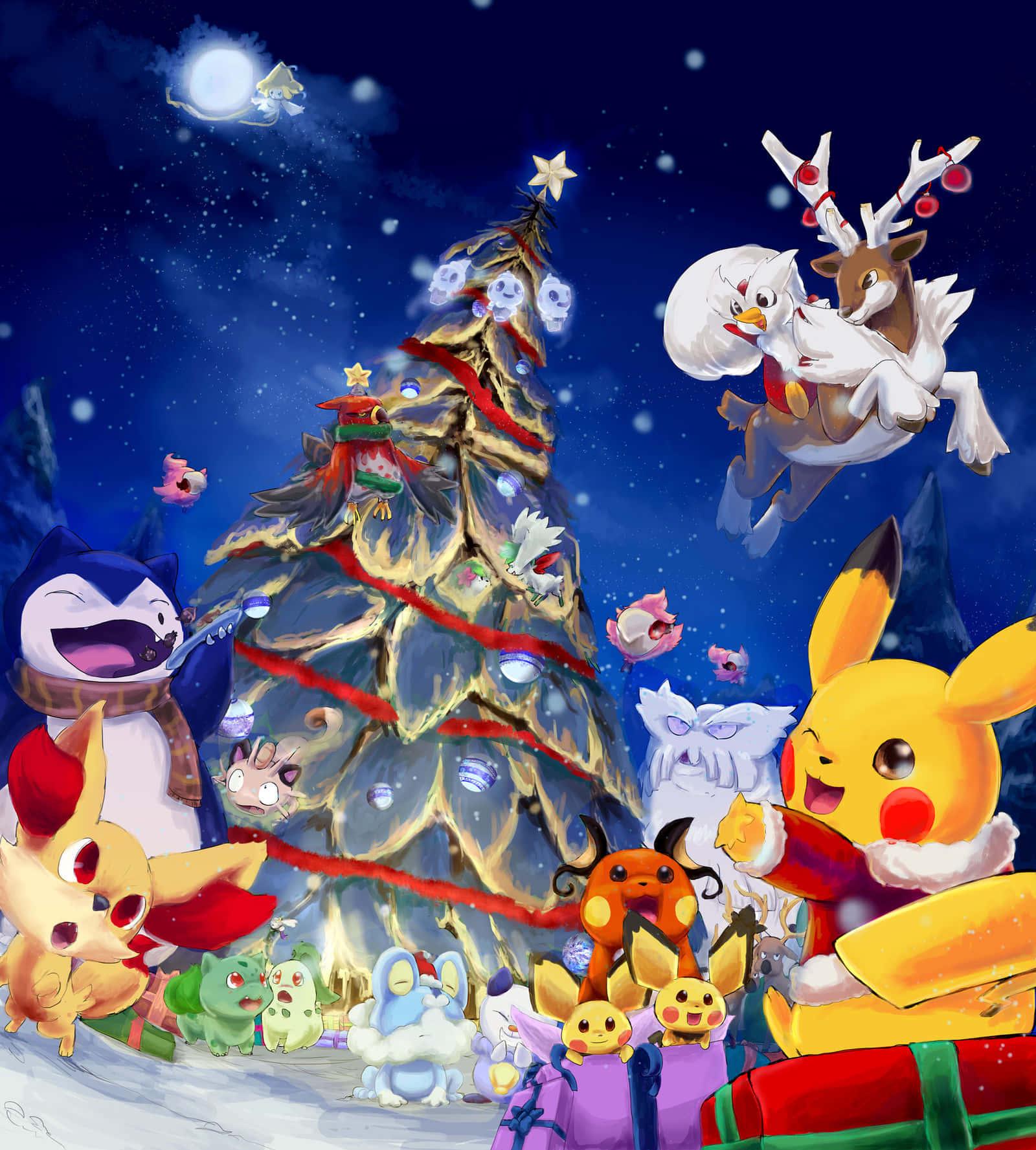 Download Celebrating Christmas with Pokemon Wallpaper