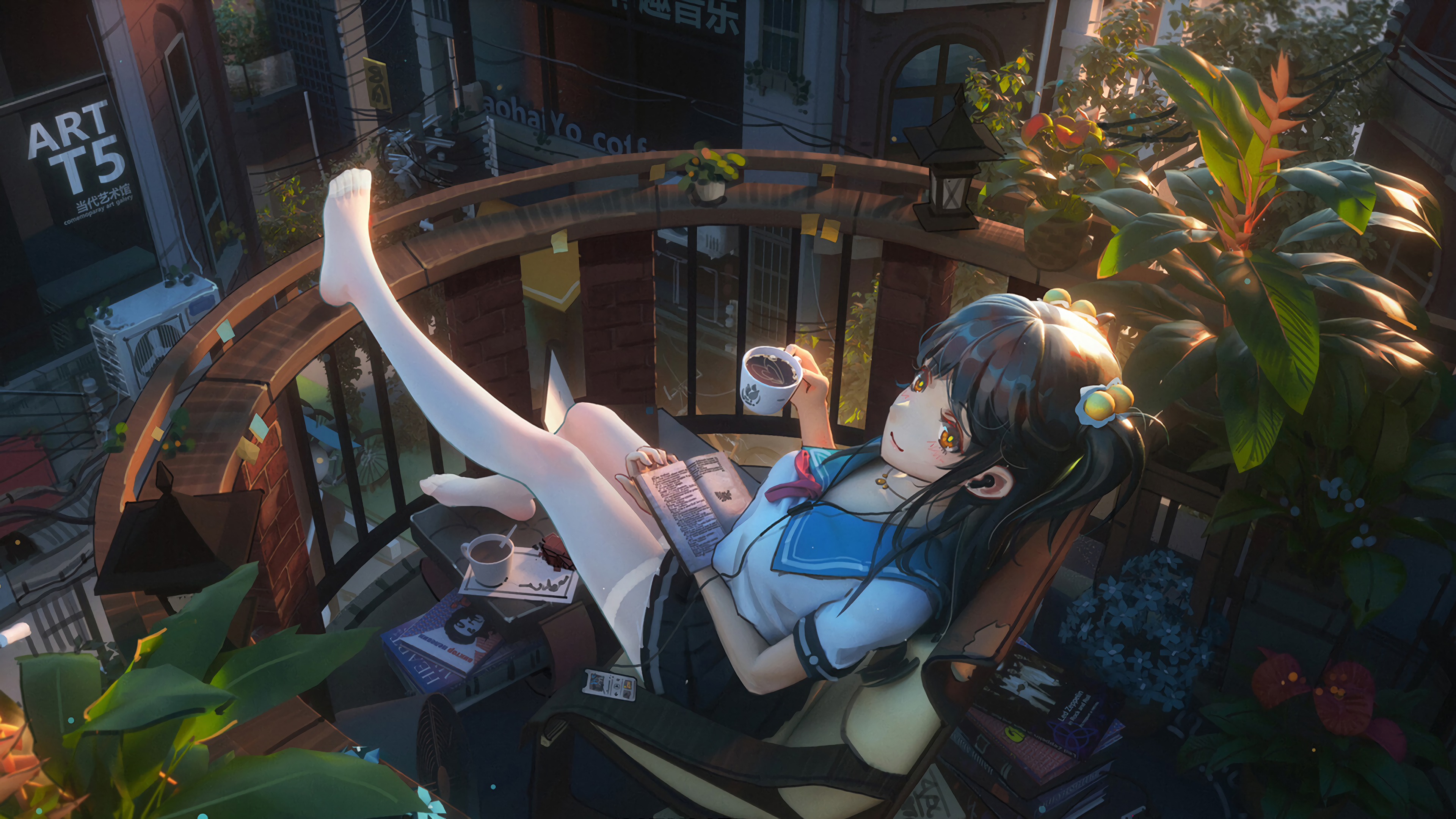 Anime School Girl Reading 4K Wallpaper 191
