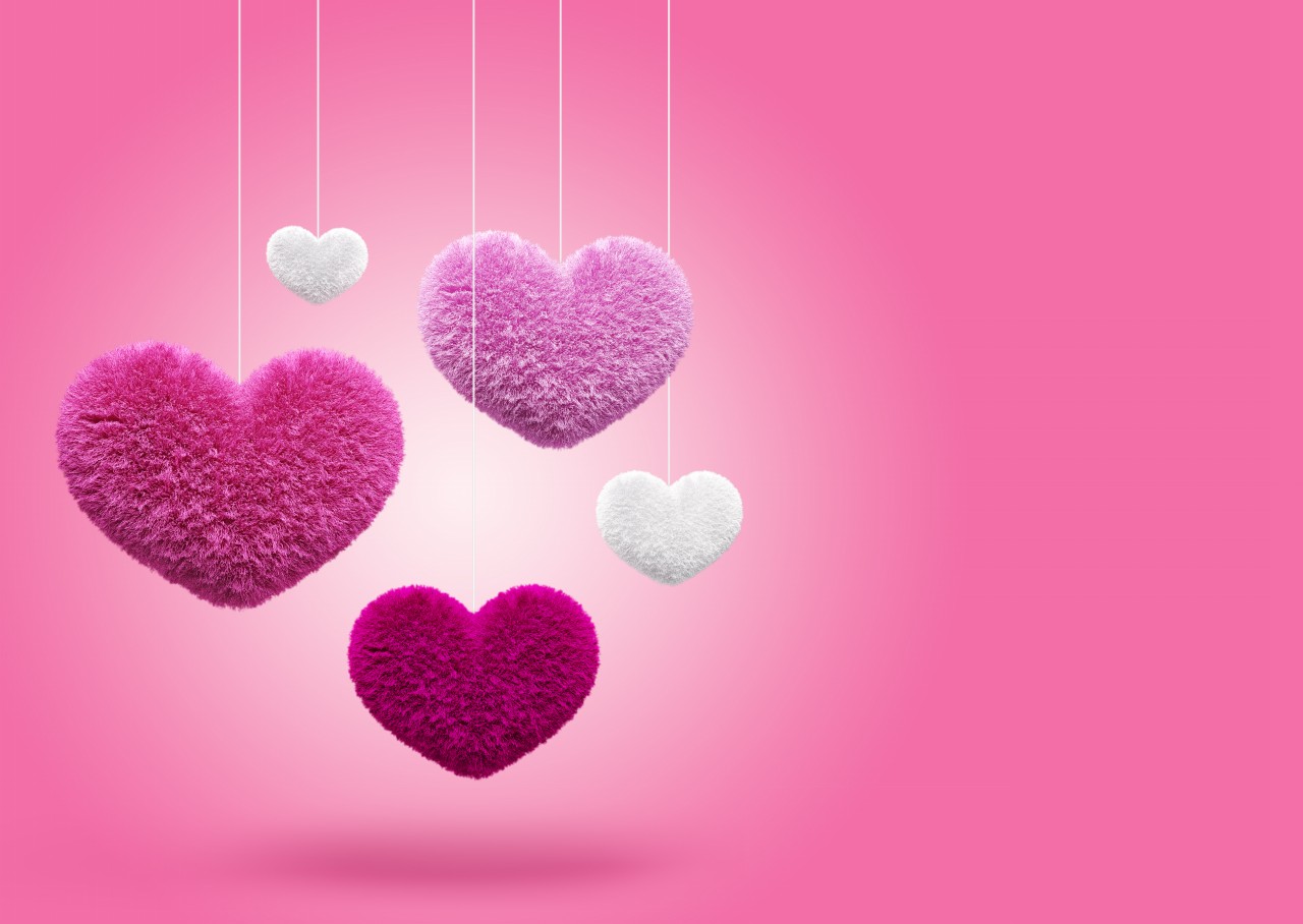 Now Get Cute Fluffy Hearts On Pink Background And Share For