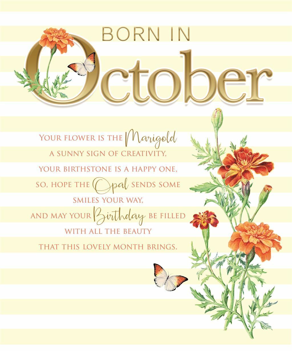 Born In October Female Flower Word Design Happy BirtHDay Card