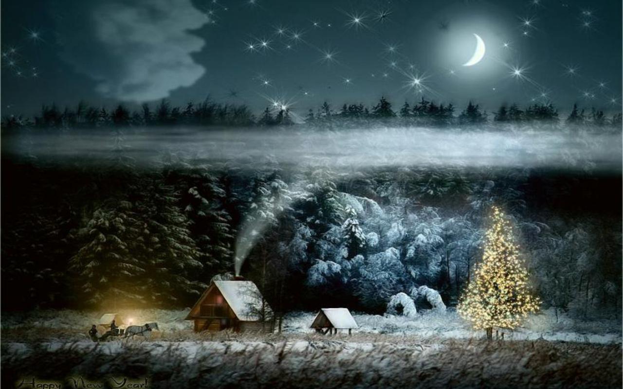Christmas Scenery Night HD Desktop Wallpaper