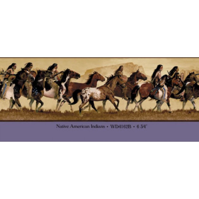Native American Indian Indians On The Hunt Beige Wallpaper Border