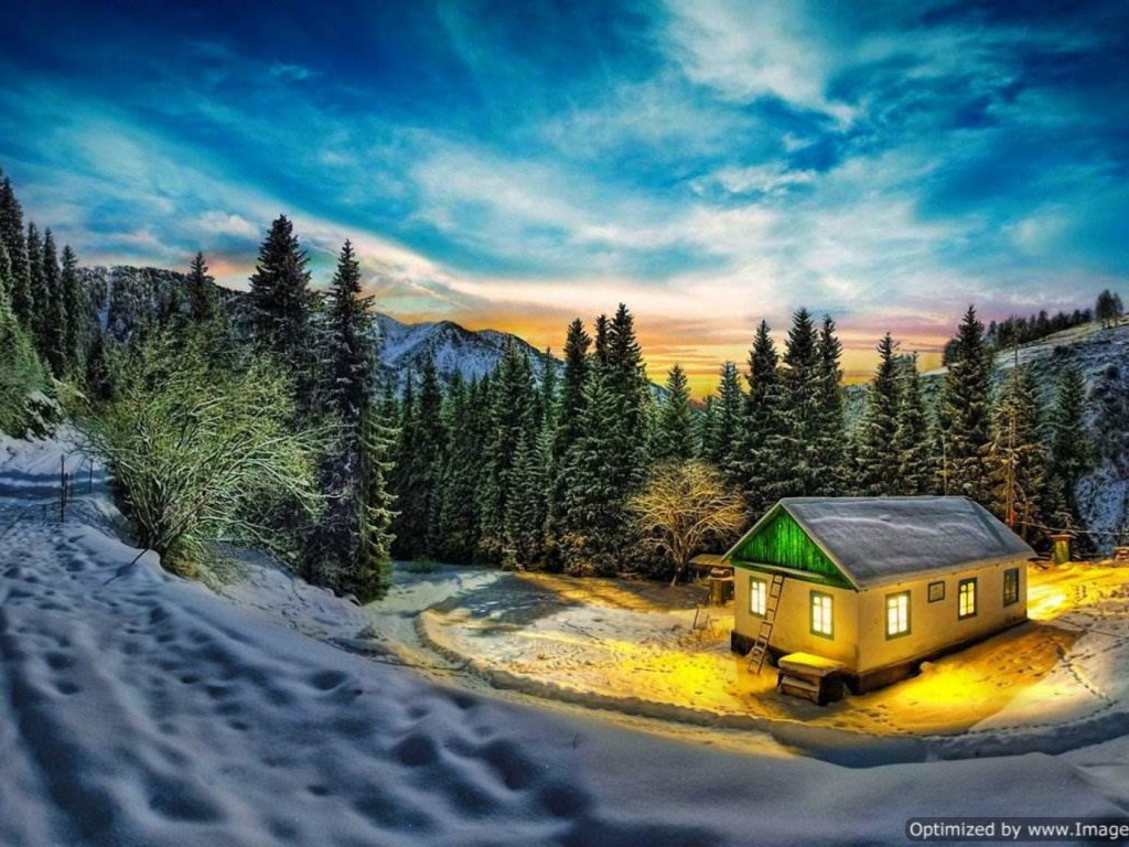 Mountain Cabin Winter HD Wallpaper