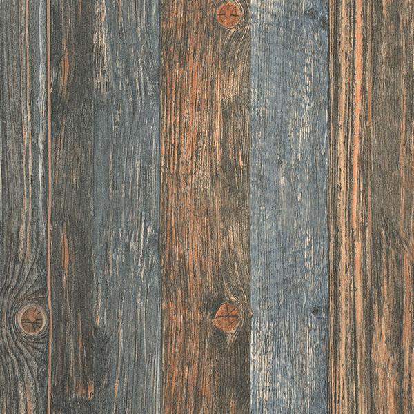Reclaimed Wood Faux Wallpaper In Charcoal Blue Brown Beige