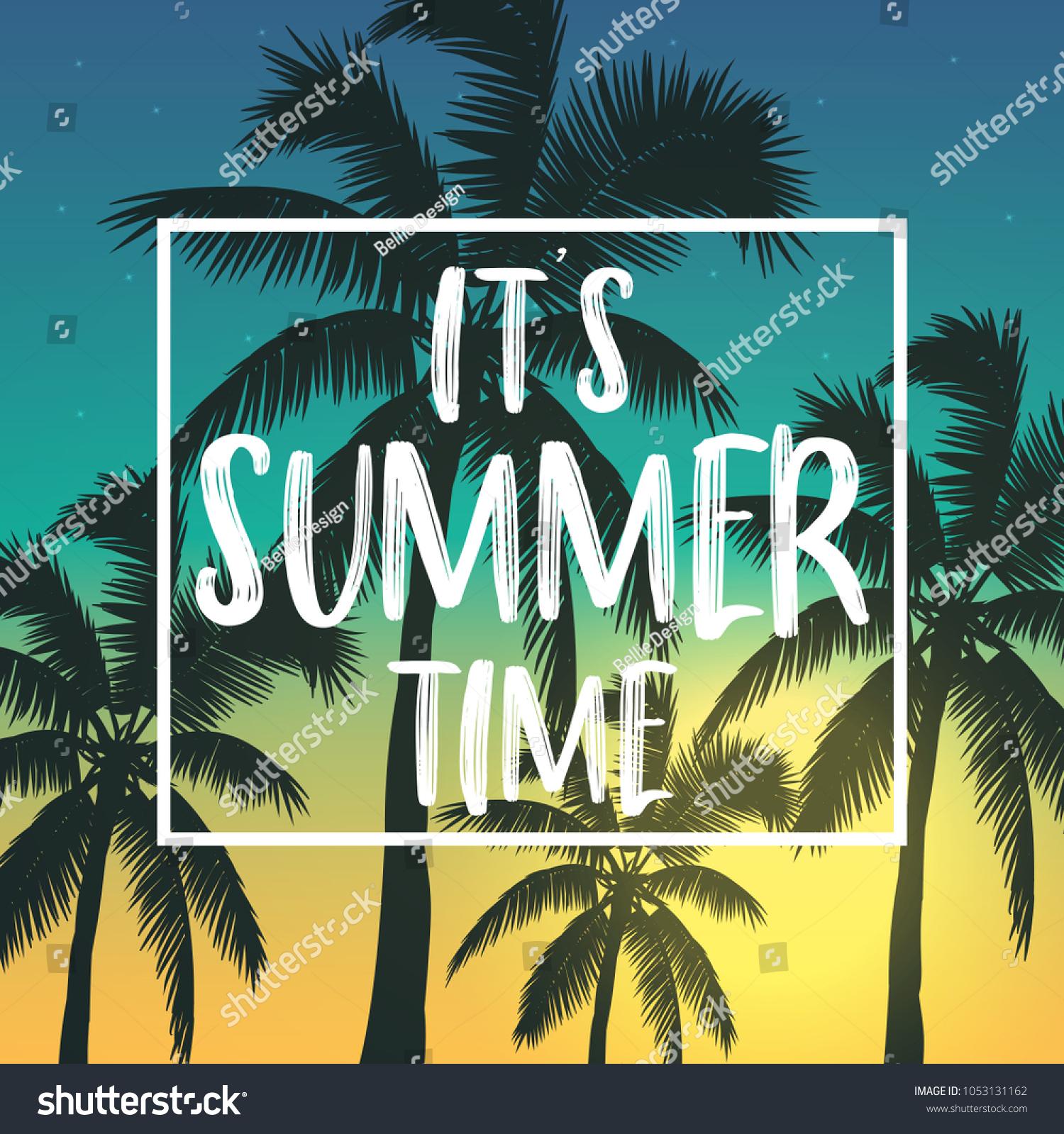 Summer Poster Palm Sunshine Sunset Backdrop Stock Vector Royalty