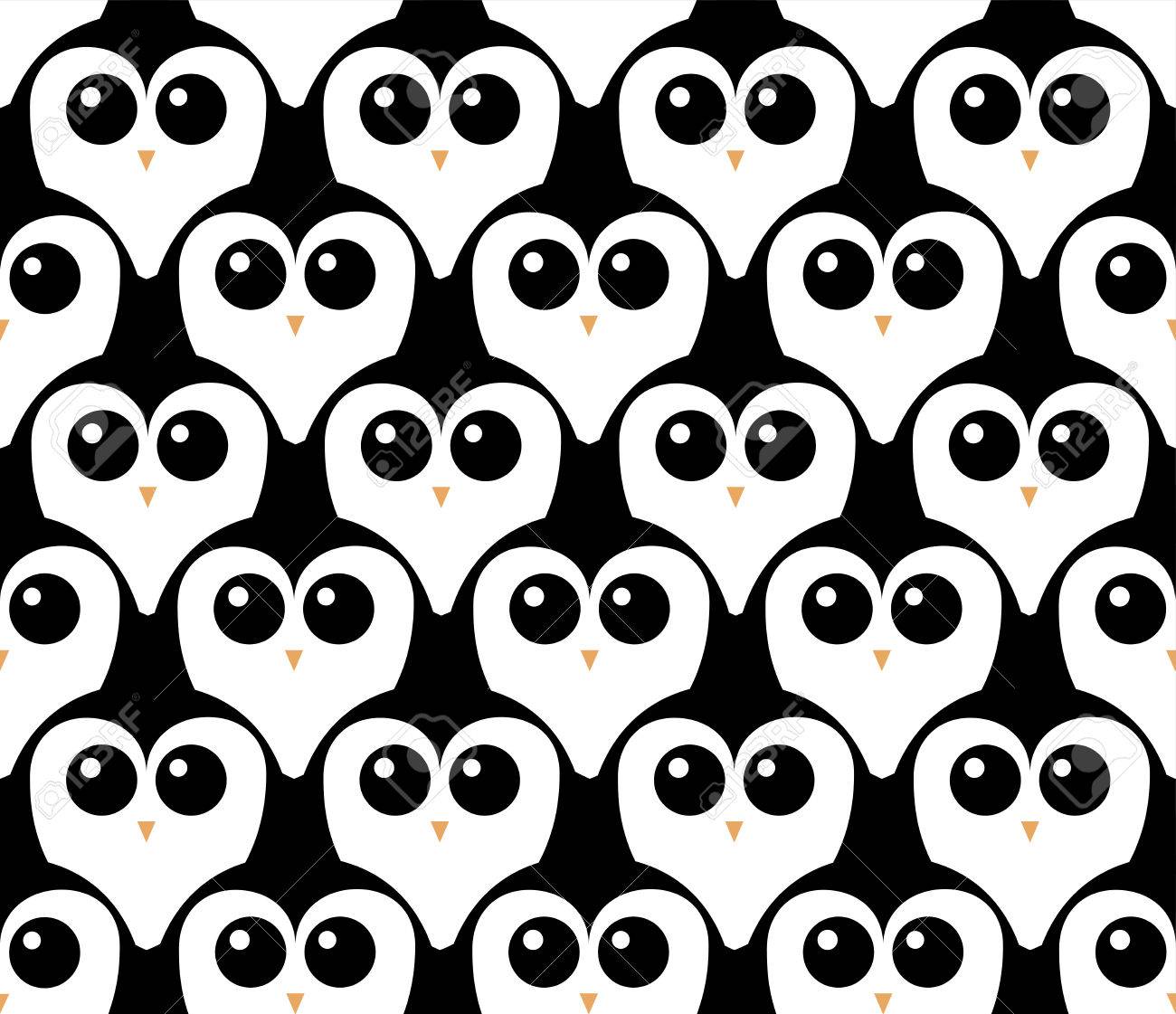 Penguins Cute Faces Seamless Vector Wallpaper Royalty Free