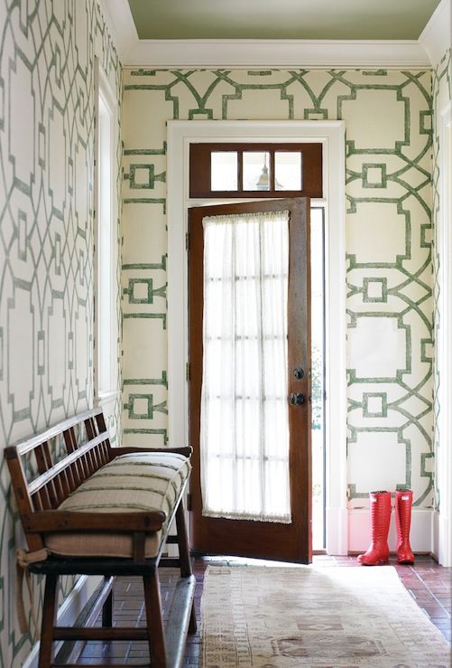 Green geometric wallpaper vintage turkish rug red wellies vintage