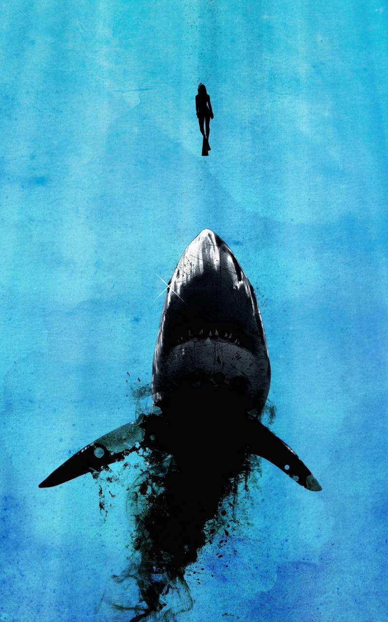 Digital Art Diver Ocean Predators Sharks Wallpaper