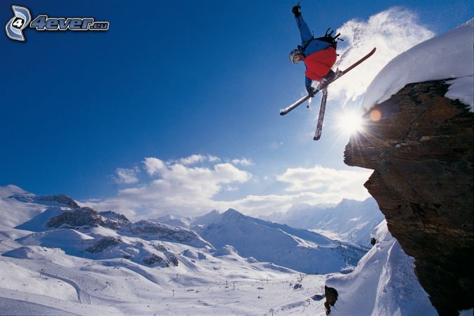 Extreme Skiing Jumping On The Ski Snow Sun Snowy Hills