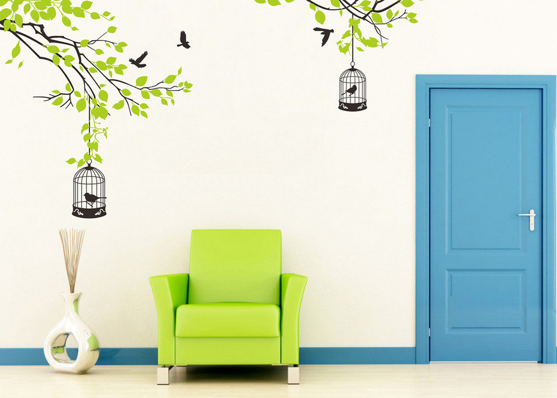 Wallpaper With Green Sofa And Blue Door 3d House