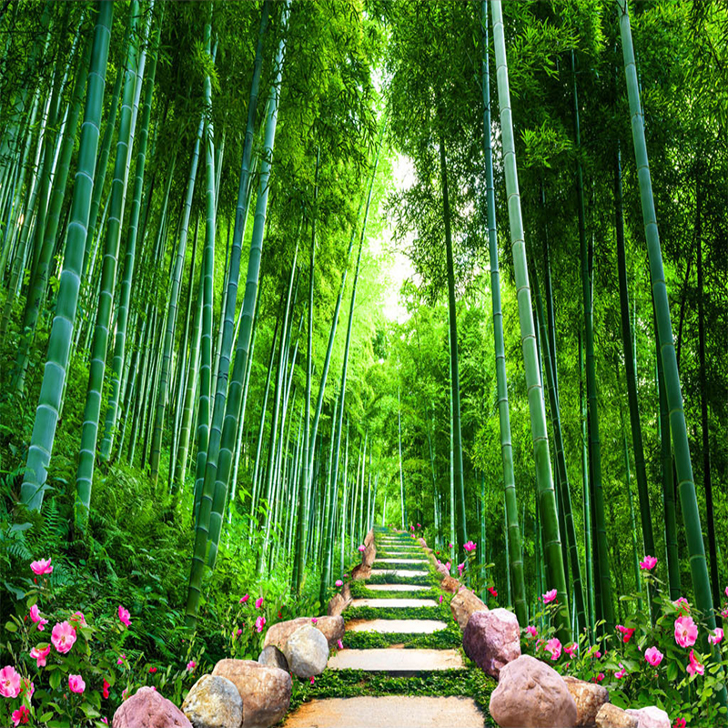 Custom Photo Wall Mural Wallpaper Bamboo Forest Stone Road 3d