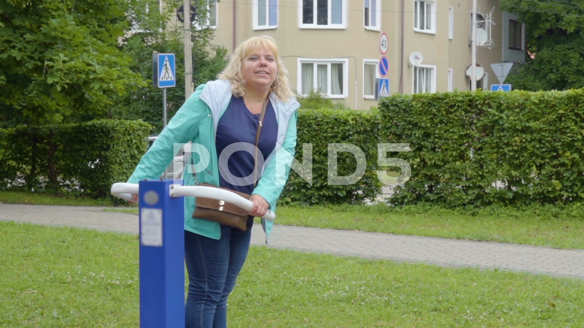 Video Overweight Woman Exercising On Trainer Outdoor Funny Fat