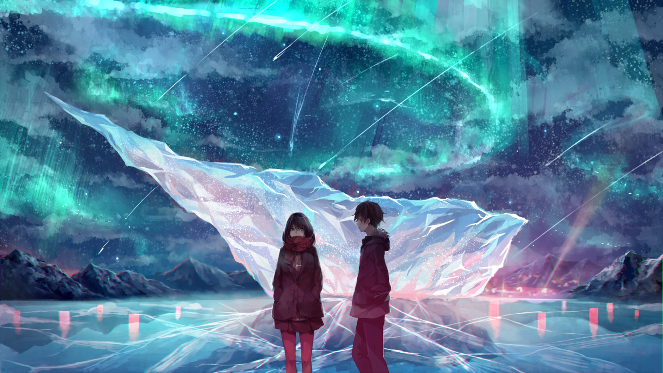 Anime Couple Ice Field Scarf Girl Boy