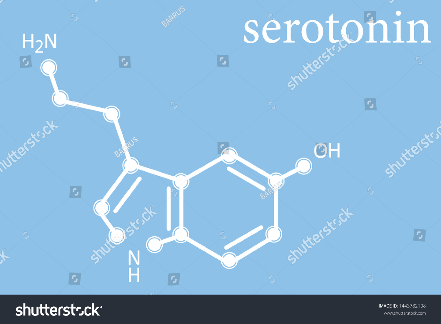 Serotonin Molecule Logo On Blue Background Science Stock Image