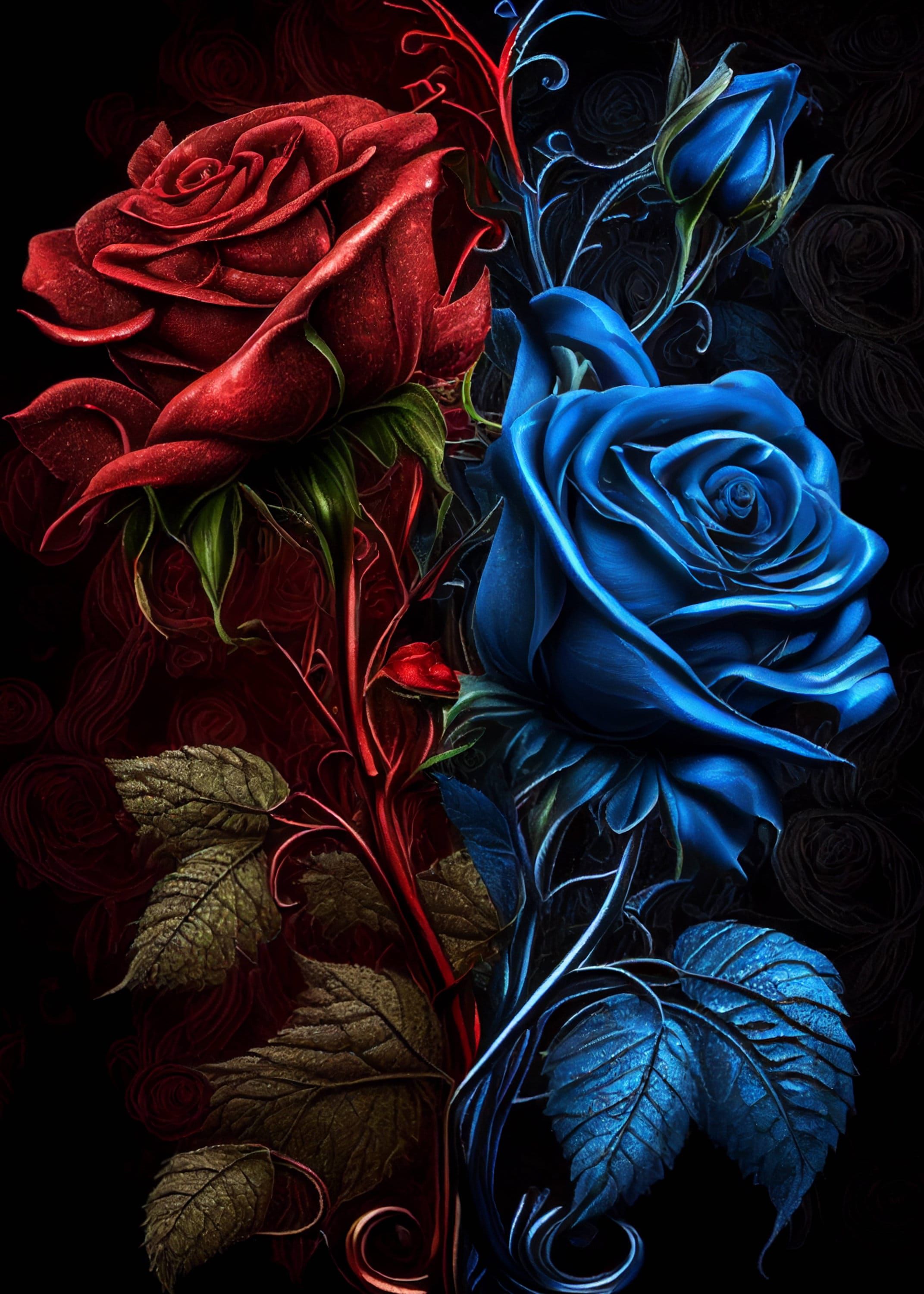Red And Blue Roses Wallpaper