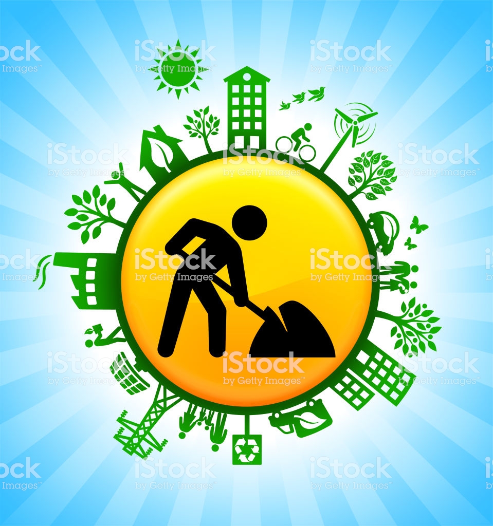 Roadwork Sign On Green Environmental Conservation Background Stock