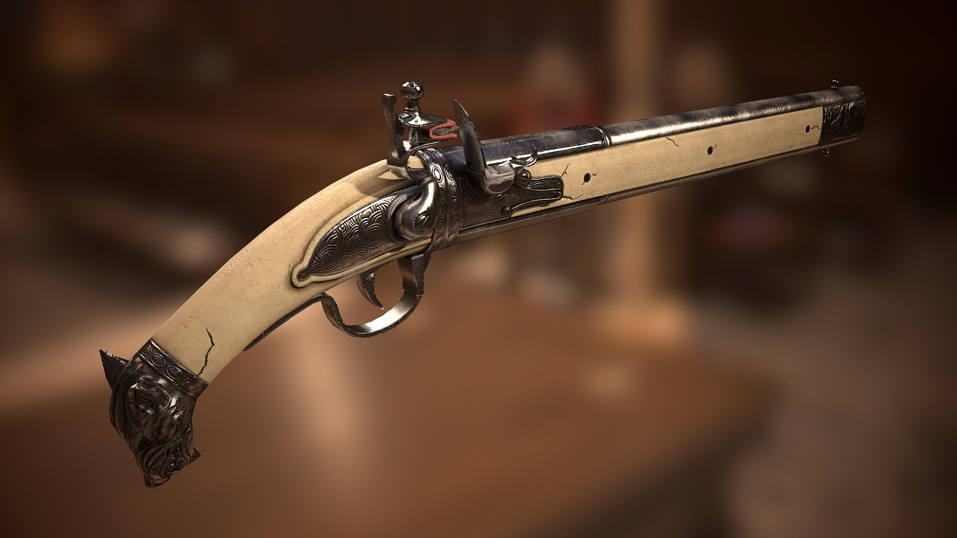 Artstation Silver Wolf Double Barelled Flintlock Pistol Ivan