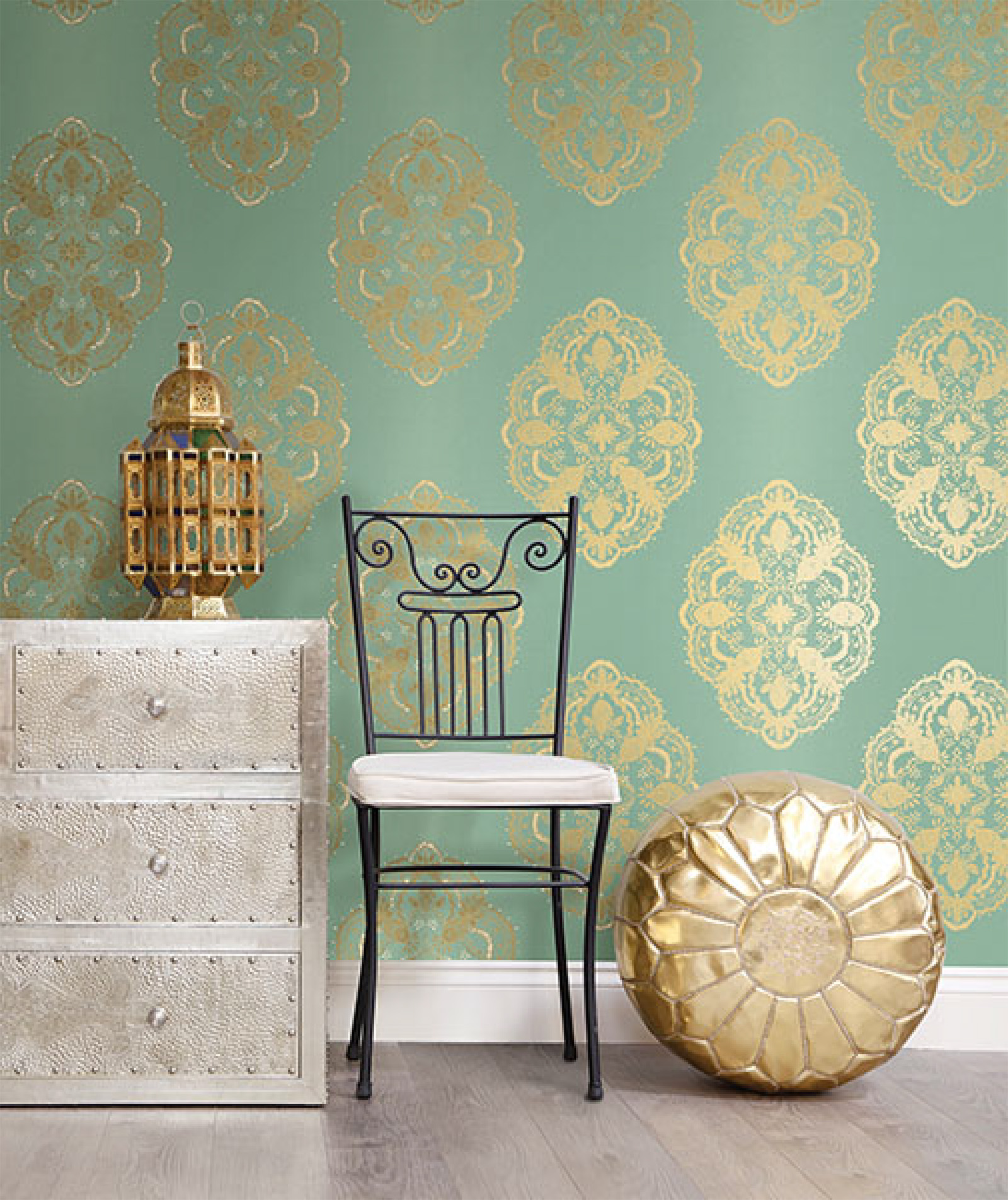 Medallions Atop An Aqua Landscape Makes A Chic Statement In Any Room