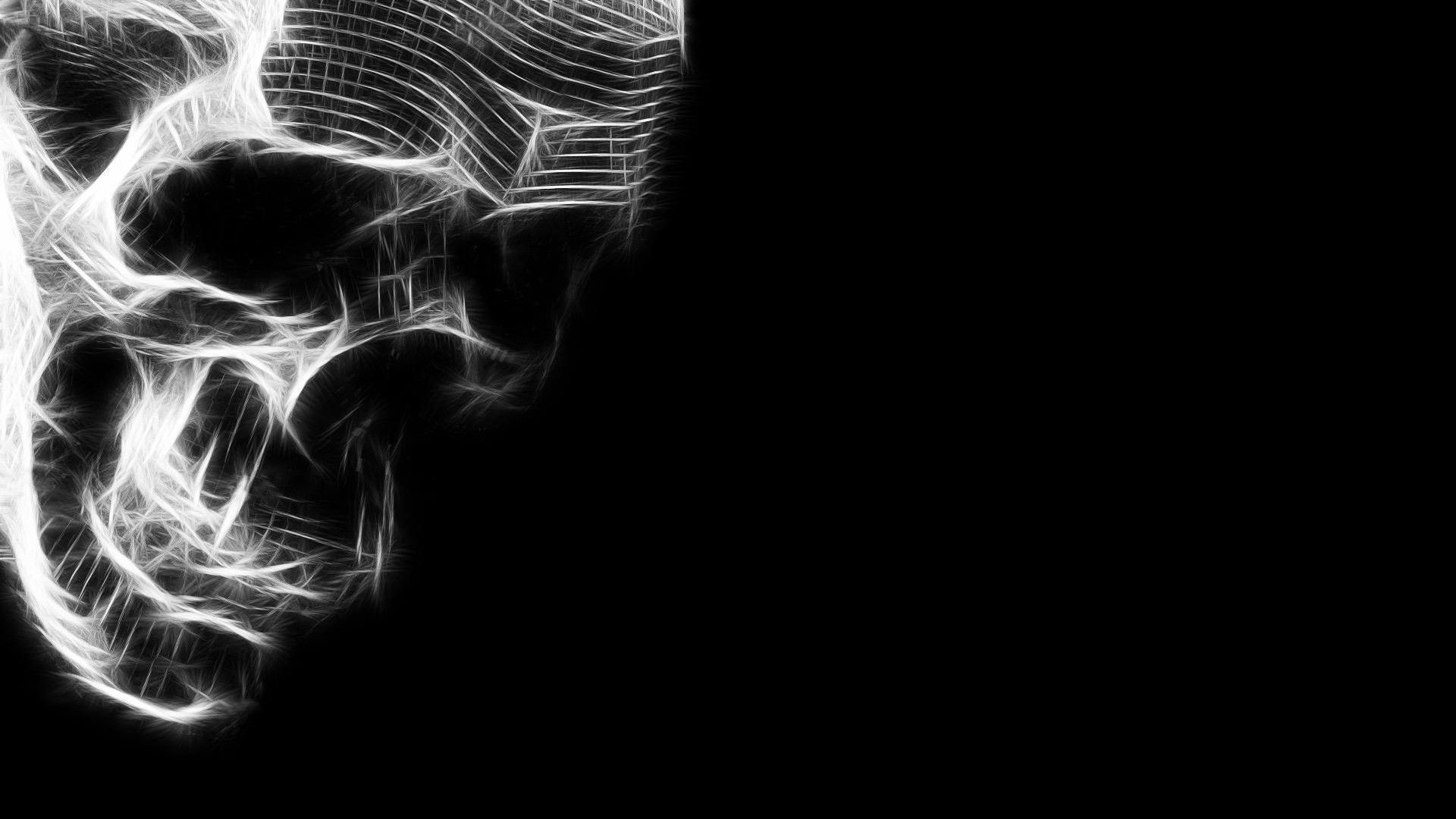 Abstract white fractal skull on a black background, perfect for a dark and edgy desktop wallpaper