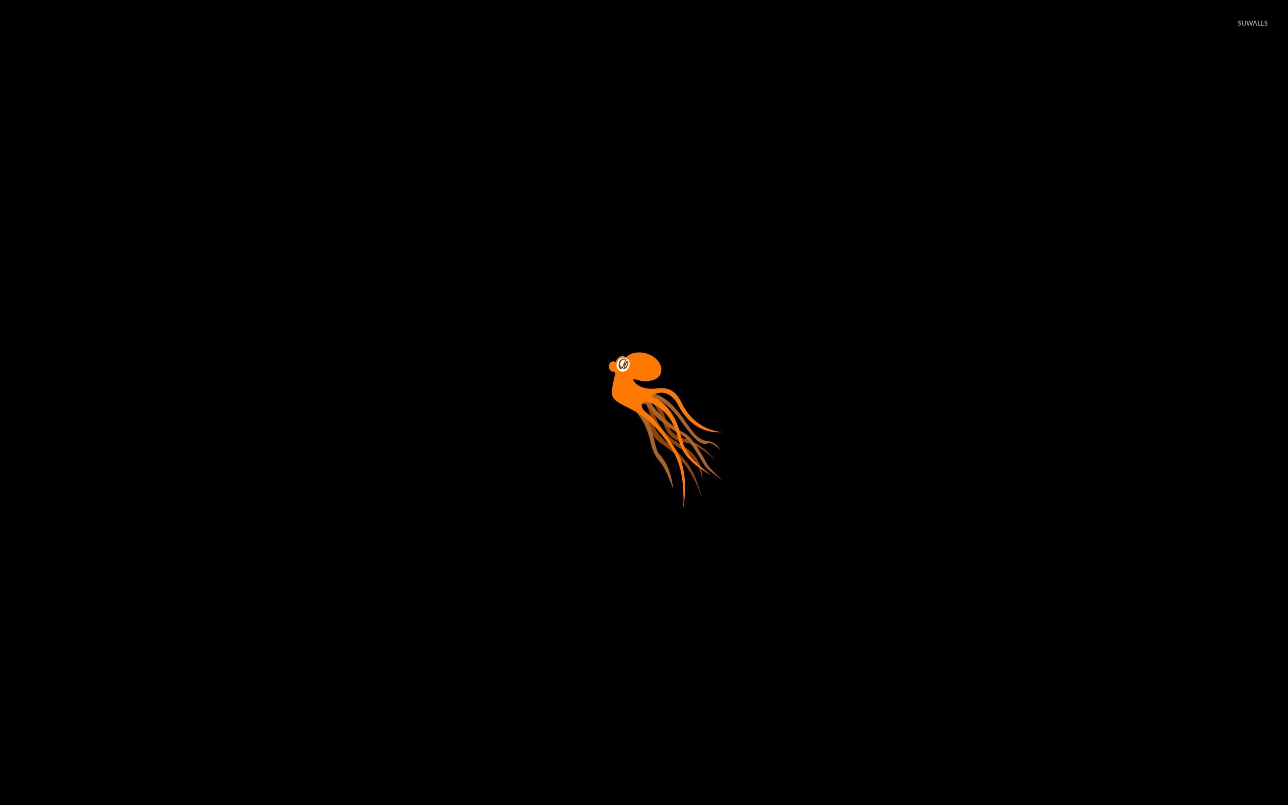Orange Octopus Swimming Into The Darkness Wallpaper Minimalistic