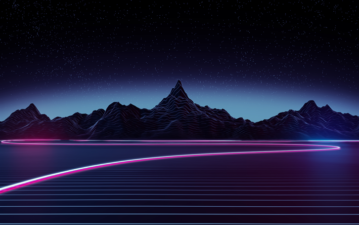 Wallpaper Neon Light 4k Nightscapes Mountains