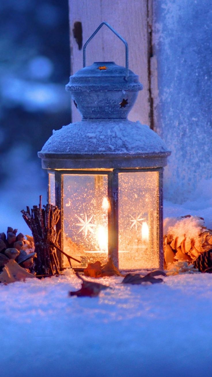 Lantern Snow Winter Christmas Eve 4k Ultra HD Mobile Wallpaper