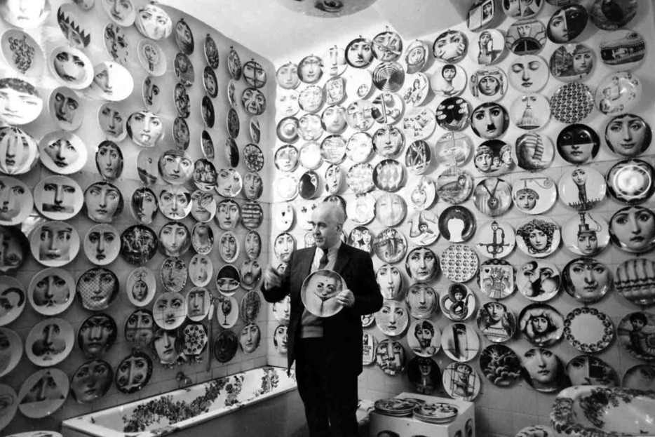 Piero Fornasetti Pictured With Some Of His Work A Feature Wall Display