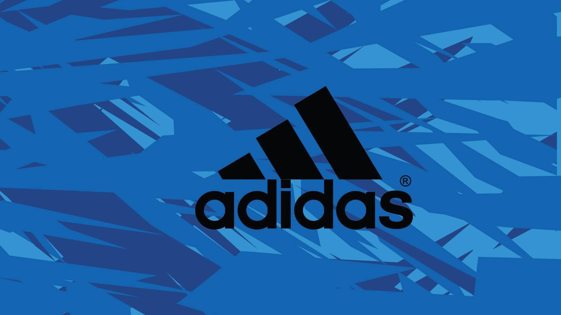 Adidas logo on a dynamic blue shattered background